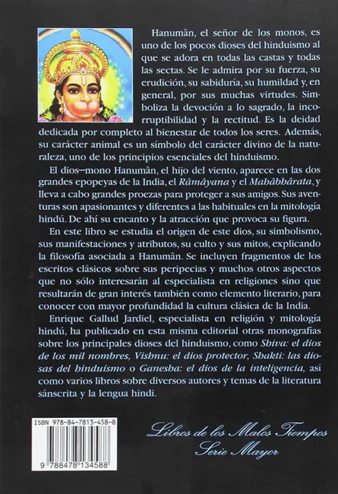 Hanuman-el-dios-de-la-fuerza.-Símbolos,-mitos,-tradición-y-culto--Enrique-Gallud-Jardiel---Miraguano-Editorial--Advaitavidya--contraportada-libro de hinduismo- yoga