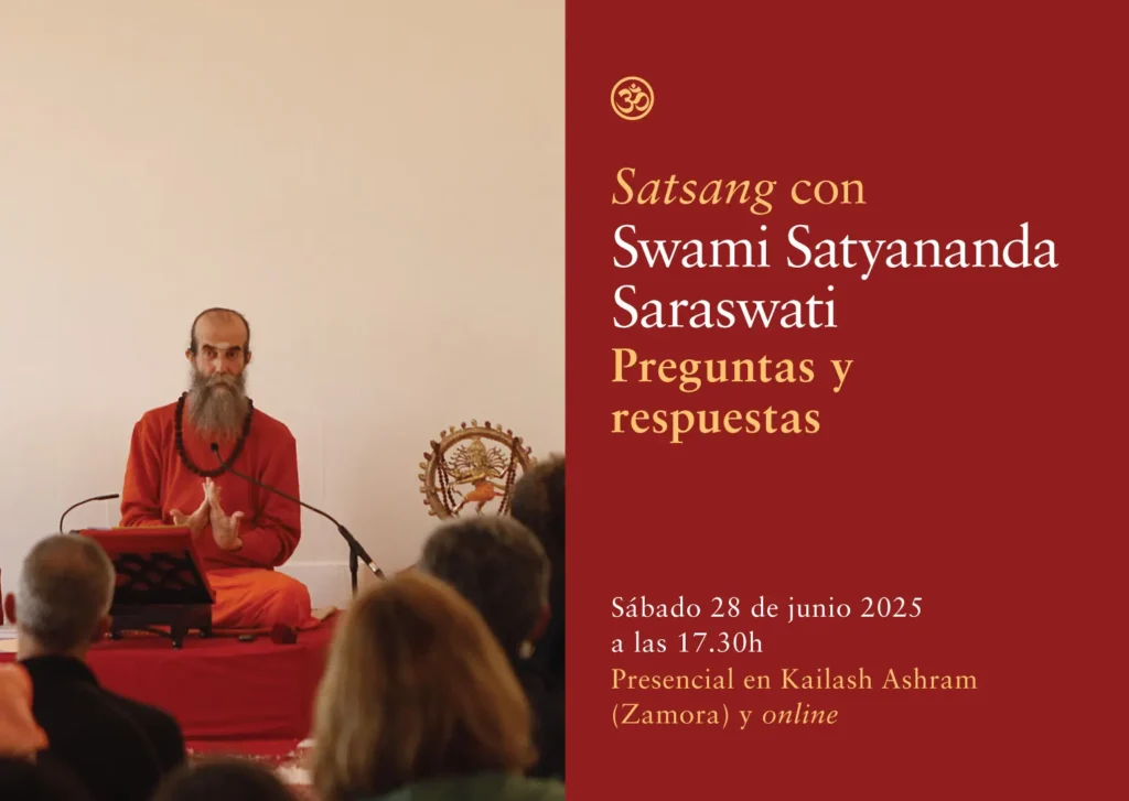 Banner móvil del satsang con Swami Satyananda - Formato preguntas y respuestas 12 abril 2025