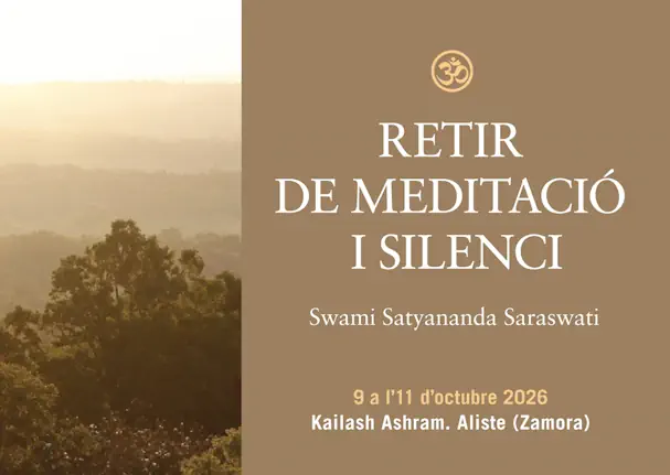 Bàner vertical per a mòbil del retir de meditació i ioga a Zamora, octubre 2026. Kailash Ashram, allotjament i menjar vegetarià inclosos.
